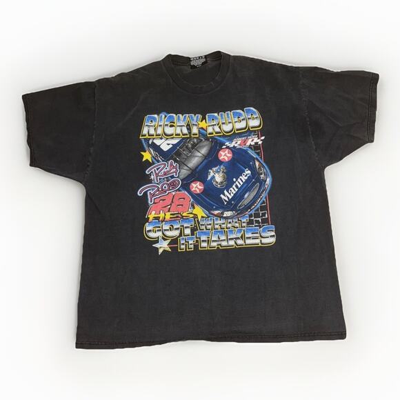Vintage Chase Authentics Ricky Rudd #28 NASCAR Racing T-Shirt Black XL 25x28 - Picture 1 of 7